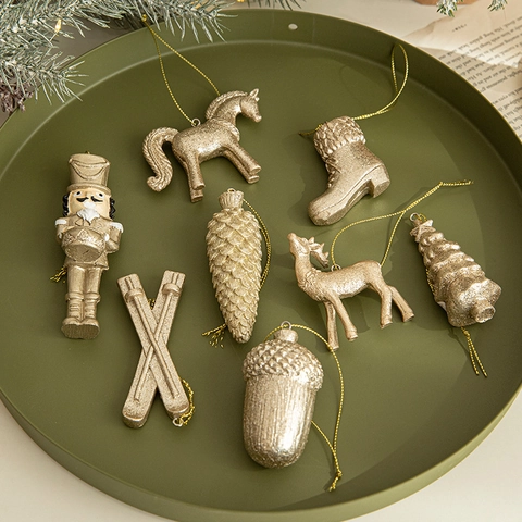 Decorazioni Natalizie Da Appendere Glitter Oro Resina Renna Schiaccianoci Addobbi Feste