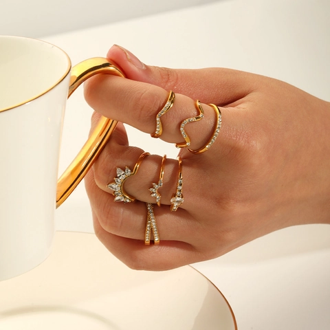 Niche Luxe Design Ring 18K Verguld Roestvrij Staal Ingelegd Zirkoon Open Verstelbaar Mode Sieraden Voor Dames