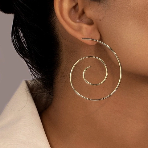 Boucles D'oreilles Spirales En Acier Inoxydable Plaqué Or Géométrique Grandes Créoles Minimaliste Style Européen Pour Femmes