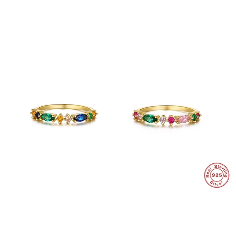 Luxury 925 Sterling Silver Gold Plated Ring Colorful Marquise Zirconia Inlaid Wedding Ring For Women Fashion Korean Style Jewelry