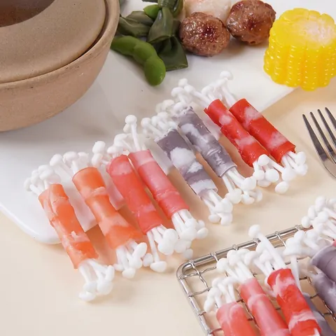 Realistic Artificial Enoki Mushroom Beef Rolls Simulation Food Model PVC Photography Props Kitchen Decor Pretend Play Toy