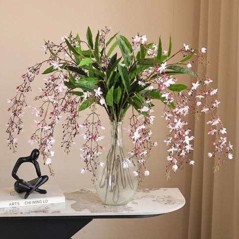 Artificial Jasmine Flower Satin Cloth Long Stem Drooping Branch For Wedding Home Table Decor Realistic Floral Decor