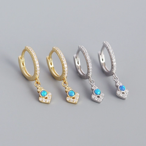 Orecchini a Cerchio a Cuore in Argento Sterling 925 Con Opale Artificiale Blu Per Donna Gioielli Raffinati Con Strass