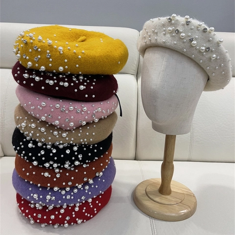 Elegante Baskenmütze Aus Wollmischung Mit Kunstperlen Und Strasssteinen Warme Wintermalermütze Für Damen Und Kinder