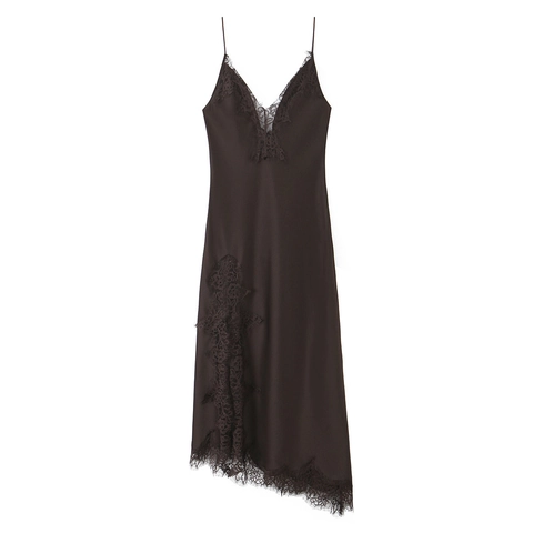 Satijnen Maxi Slipjurk Met Kant V-Hals Onregelmatige Zoom Elegant Mouwloos Satijnachtig Avondfeest Lange Jurk Dames