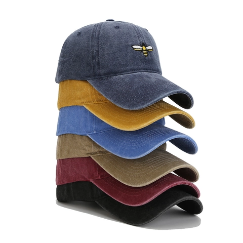 Casquette De Baseball En Coton Lavé Avec Broderie D'abeille Dad Hat Ajustable Visière Courbée Sport De Plein Air Décontracté