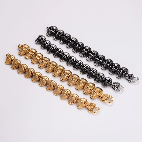 Bracciale Teschio Da Uomo Acciaio Inossidabile 316L Punk Gothic Rock Biker Catena Pesante Gioielli Regalo Oro Acciaio
