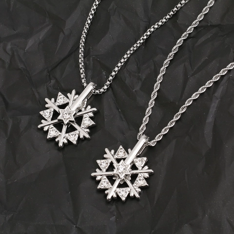 Rotatable Snowflake Pendant Necklace Titanium Steel Alloy Rhinestone Hip Hop Street Style Jewelry For Men Women