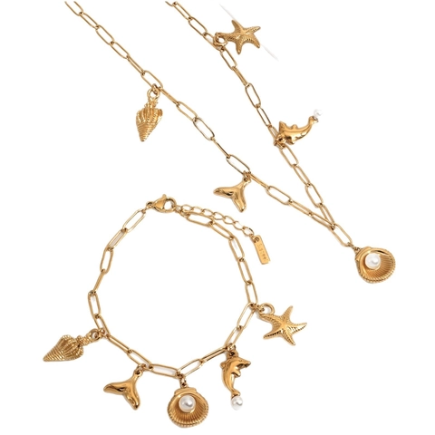 Gioielli Oceano In Acciaio Inossidabile Con Künstliche Perle Conchiglia Stella Marina Ciondoli Spiaggia Vacanza Collana Bracciale E Cavigliera Per Donne
