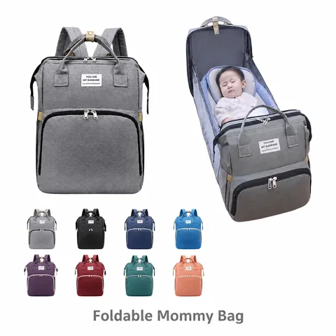 Mochila Pañalera Multifuncional Tela Oxford Cuna Plegable Impermeable Gran Capacidad Bolsos De Viaje