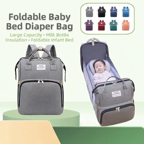 Multifunctional Diaper Bag Backpack Oxford Cloth Foldable Baby Bed Waterproof Large Capacity Stroller Hooks Travel Bags