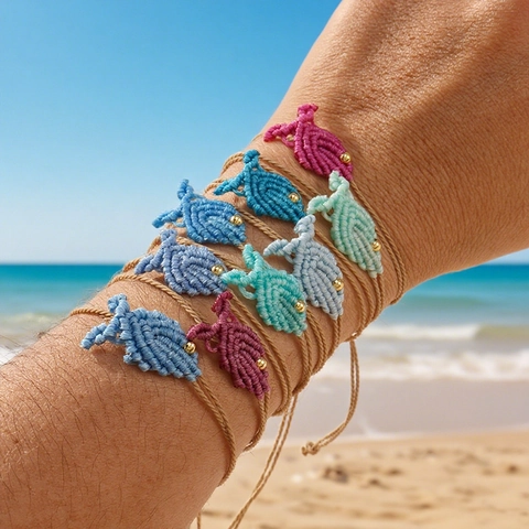 Handmade Braided Fish Bracelet Colorful Wax Rope Adjustable Macrame Jewelry For Women Beach Summer Friendship Gift