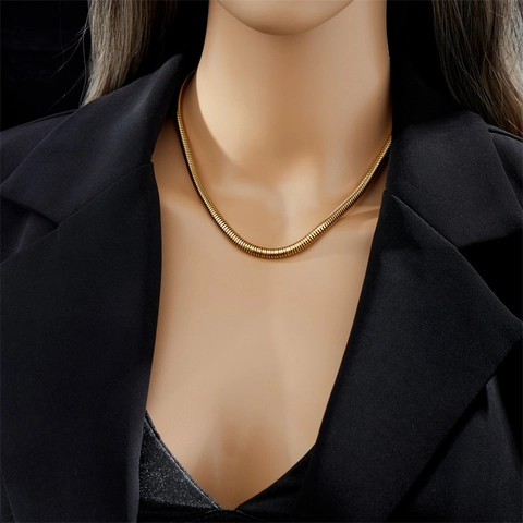 Titanium Steel 18K Gold Plated Snake Bone Chain Necklace For Women Minimalist Fashion Geometric Choker Versatile Jewelry Gift