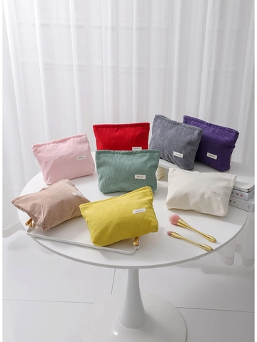 Corduroy Makeup Bag Large Capacity Travel Toiletry Organizer Portable Skincare Handheld Pouch For Women And Students