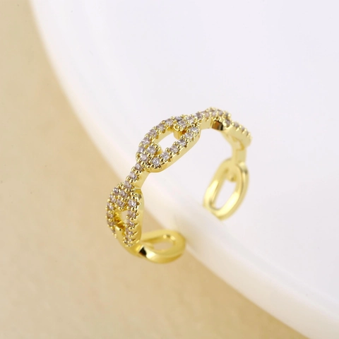 Minimalist Alloy Hollow Chain Link Open Adjustable Ring With Micro Pave White Zircon Fashion Jewelry For Women