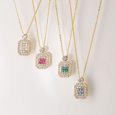 Collier Pendentif Carré Cuivre Zircone Colorée Géométrique Sucre Cube Chaîne Clavicule Hip Hop Bijoux Pour Femmes