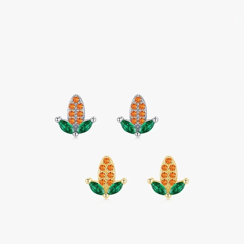 Pendientes De Maíz Con Poste De Plata De Ley 925 Circonita Naranja Verde Joyas Lindas De Estilo Rural Mujeres