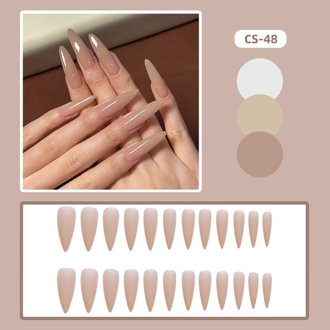Uñas Postizas Largas Stiletto Elegantes Rosa Nude Color Té Con Leche Uñas Artificiales A Presión