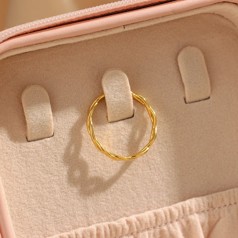Bague Minimaliste en Acier Inoxydable Corde Torsadée pour Femmes Plaquée Or Tissée Tressée Anneau Géométrique Bijoux Mode