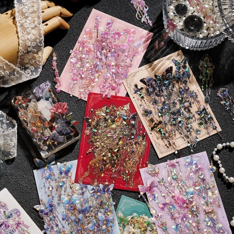 Vintage PET Stickers Decorative Jewelry Series Laser Gold Foil Waterproof Holographic Butterfly Floral DIY Scrapbooking Journaling Accessories
