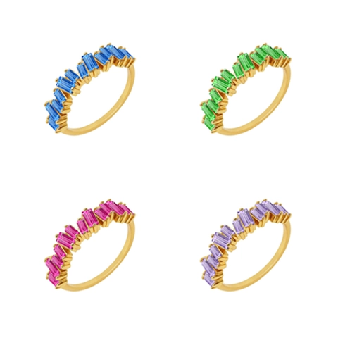 Fashion Women Rectangular Zirconia Copper Ring Elegant Baguette Cut Inlaid Geometric Finger Ring Jewelry Gift Multi Color
