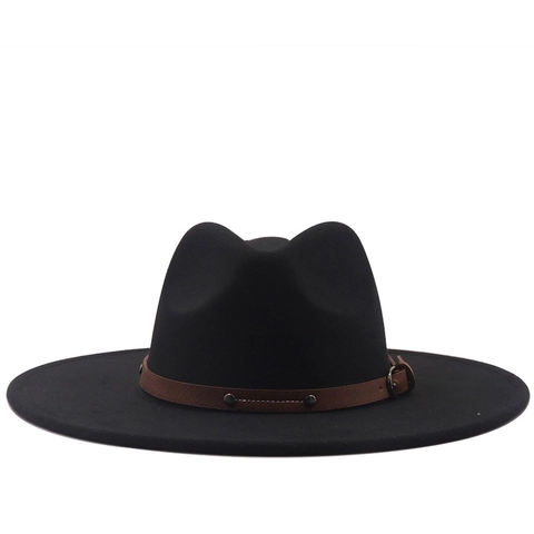 Cappello Fedora A Tesa Larga In Feltro Di Lana Con Fascia In Pelle Borchiata Stile Jazz Retrò Unisex
