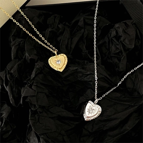 Collana Con Ciondolo A Cuore In Argento Sterling 925 Con Zircone Stellato Per Donna Gioielli Stile Vintage Minimalista