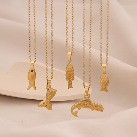 Collana Con Pendente Pesce Coda Di Sirena Acciaio Inossidabile Placcato Oro Gioielli Animali Delicati Per Le Donne Accessorio Di Moda Minimalista