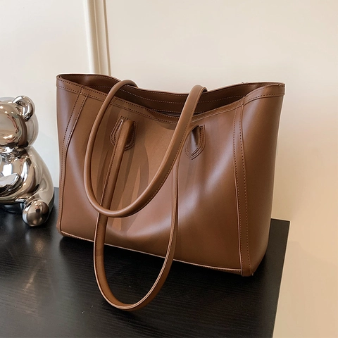 Borsa Tote Grande Capacità Donna Pelle PU Colore Solido Semplice Urbano Borsa A Tracolla