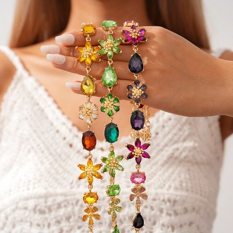 Collier Pendentif Floral Alliage Strass Cristal Coloré Vintage Bohème Luxe Bijoux Pour Femmes Accessoire Fait Main