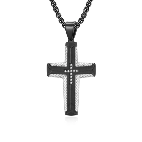 Kruis Hanger Ketting Roestvrij Staal Zirkonia Bandentextuur Tweekleurig Hip Hop Street Style Heren Sieraden