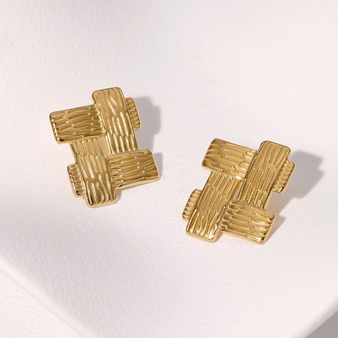 Orecchini a Bottone Geometrici in Acciaio Inossidabile Texture Intrecciata Vintage Orecchini Quadrati Gioielli di Alta Qualità Donna