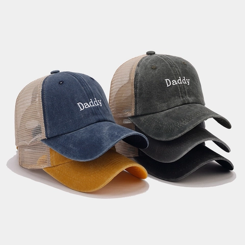 Vintage Gewaschene Baumwolle Trucker Hut Mit Daddy Stickerei Atmungsaktive Netz Baseballkappe Für Damen Herren Casual Outdoor Sonnenhut