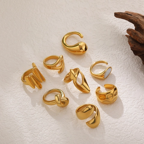 Anillos Abiertos De Cobre Chapados En Oro De 18K Geométrico Irregular Gota De Agua Nudo Diseño Minimalista Joyería
