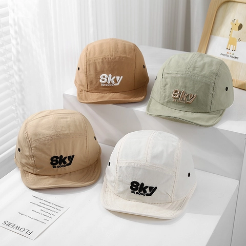 Baby Zomer Sneldrogende 5 Panel Zonnehoed Geborduurde Letters Ademende Verstelbare Pet Met Klep Voor Peuters