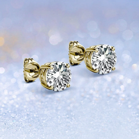S925 Sterling Silver Moissanite Stud Earrings D Color Four Prong Round Cut Sparkly Commuting Jewelry For Women Daily Gift