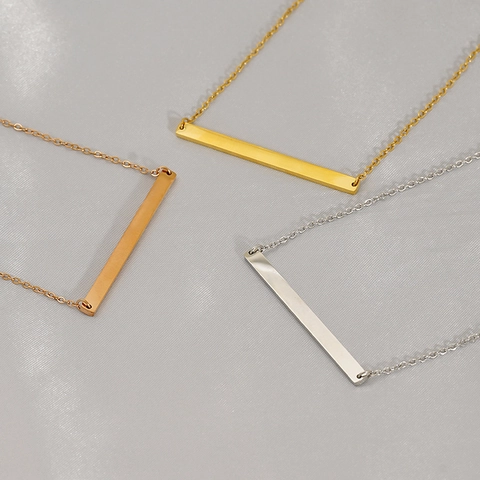 Minimalist Horizontal Bar Pendant Necklace Stainless Steel 18K Gold Plated Simple Geometric Jewelry For Women Men