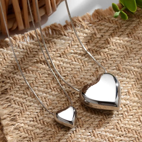 Minimalistische Herz Anhänger Halskette Poliertes 3D Pfirsichherz 316L Titanstahl Schlangenkette Damen Schmuck
