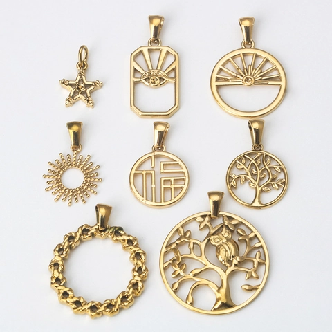 Gold Stainless Steel Pendant Charm Tree Of Life Star Owl Sun Evil Eye DIY Jewelry Making Accessories For Women Men