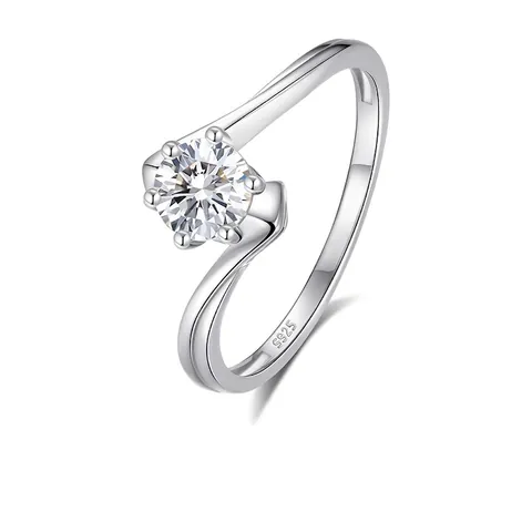 Anillo de Plata de Ley 925 Moissanita para Mujer Diseño Geométrico Rayo Abierto Ajustable Color D Circonia Anillo de Compromiso Joyería Fina