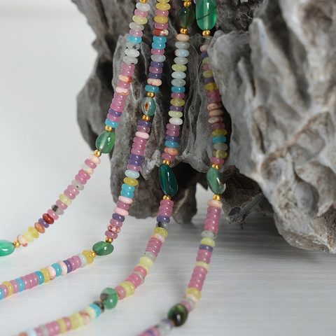 Collier De Perles En Agate Et Pierre Naturelle Colorée Fait Main Acier Titane Bijoux Bohèmes Pour Femmes
