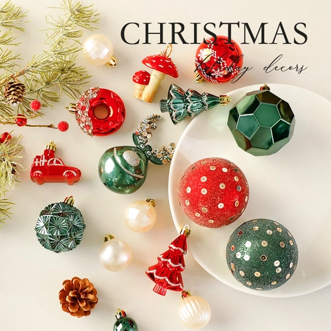 Addobbi Per Albero Di Natale Palle Appese Rosso Verde Oro Plastica Glitter Renna Stella Decorazione Per Feste