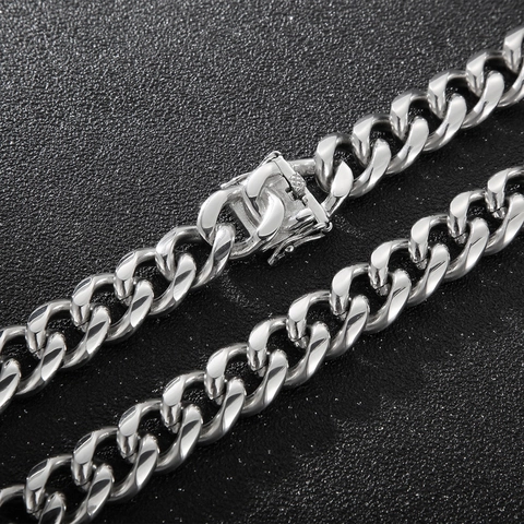 Collar Y Pulsera De Cadena De Eslabones Cubanos Para Hombre Acero Inoxidable Hip-Hop Punk Streetwear Joyería Pulida Color Plata