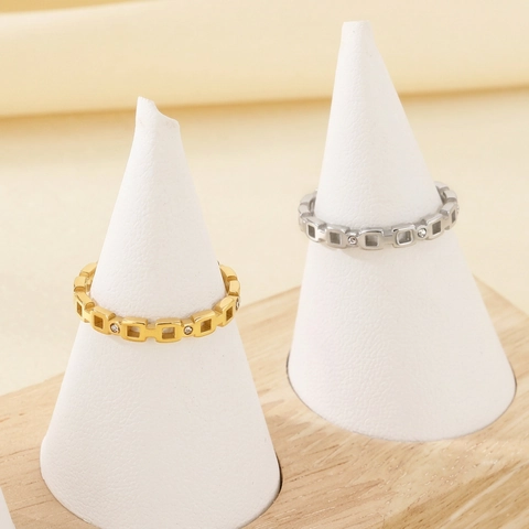 Anillo De Eslabones Geométricos Cuadrados Huecos De Moda De Acero Inoxidable Con Zirconia Incrustada Joyas Elegantes Para Mujeres