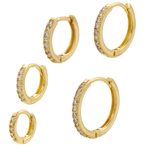 Pendientes De Aro De Moda Latón Fila Única Circonita Micro Engastado Hebillas De Oreja Joyería Redonda Simple Para Mujer