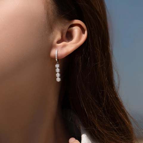 Orecchini A Goccia In Argento Sterling 925 Fiore Scintillante Nappa Zircone Elegante Dolce Lungo Per Donne Gioielli