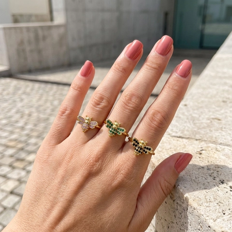 Luxuriöser Bienenform Offener Verstellbarer Ring Für Damen Kupfer 18 Karat Vergoldet Mikro Eingelegter Zirkonia Insekt Fingerring Mode Schmuck Geschenk