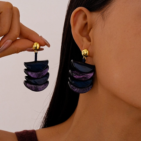 Orecchini Pendenti A Mezzaluna In Resina Geometrica Vintage Con Perno In Argento Viola Oro Per Donne