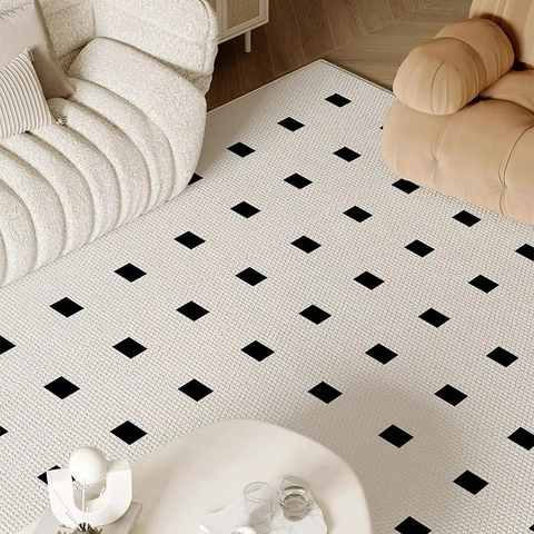 Modern Minimalist Rug Living Room Bedroom Polyester Waterproof Stain Resistant Geometric Pattern Cream Style Floor Mat