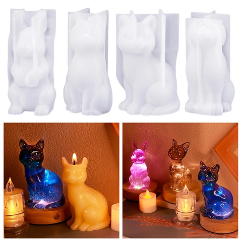Moldes De Silicona Animales Forma Gato Perro Conejo Para Vela Jabón Resina Yeso Adornos Escritorio Bricolaje Flexible